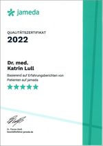Jameda Qualitätszertifikat für Zahnärztin Doktor Lull in Fürth